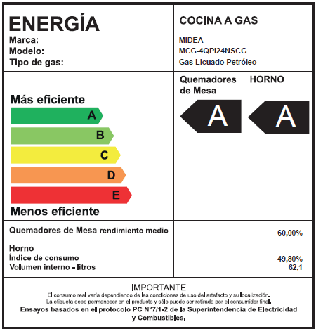Cocina a Gas 4 Quemadores con Grill Carbon Gre